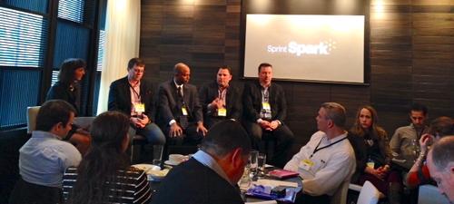 Chicago Sun-Times reporter Sandra Guy lobs questions at Sprint CTO Stephen Bye, NSN VP Bill Payne, Spotify VP Brian Berner, and Yankee Group analyst Rich Karpinski.