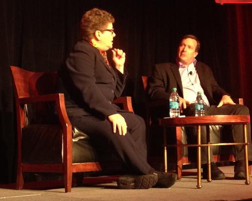 Carol Wilson, Light Reading editor-at-large, ponders a point with John Considine, Verizon Terremark CTO.