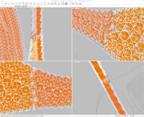 Rhino 3D CAD and algorithmic scripts were used to create the structure of the 3D printed fabric.