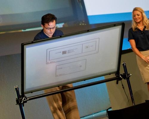 National Instruments engineers demonstrated the use of Zynq in a 55-inch frosted glass 'multi-touch editor' that employs optical sensors.