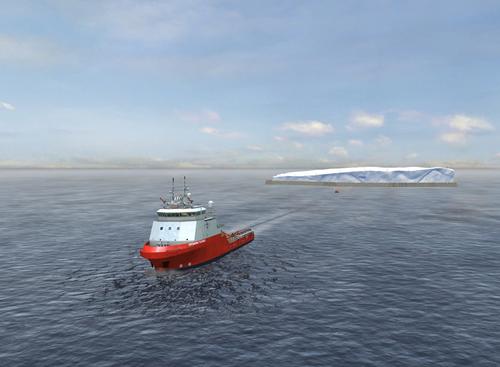 A critical piece of Mougin's 'Ice Dream' concept is an innovative belt and skirt solution that protects  the tabular iceberg from melting as it is towed on its cross-oceanic journey.
