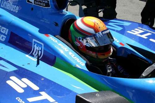 Driver Ho-Pin Tung in his Indy car at Infineon Raceway for the Indy Grand Prix of Sonoma.  (Photo courtesy Mouser Electronics)