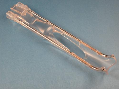 The dual-channel prostate biopsy needle guide consists of two 13-gauge stainless steel tubes that are insert molded with resin. (Source: Plas-Tech Engineering.)

