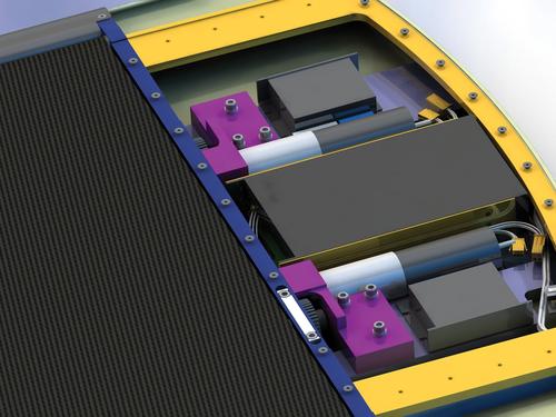 This 3D CAD drawing illustrates the location of the motors inside the 2.3-inch-thick PowerNurse device.