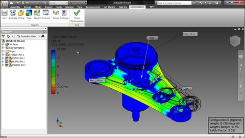 Autodesk Inventor optimization offloads simulation tasks to the cloud, letting users test multiple design variables.