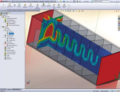 SolidWorks 2012 offers new simulation capabilities that let users manipulate sheet metal to view results for velocities, temperatures, and pressures as well as to probe the section for results at any location.