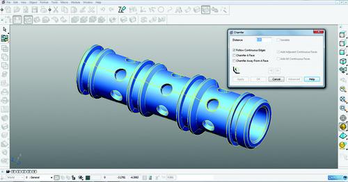 The 3D model of a hydrolic spool was created in PartMaker Modeling using its direct 
modeling capabilities to adjust cross holes.