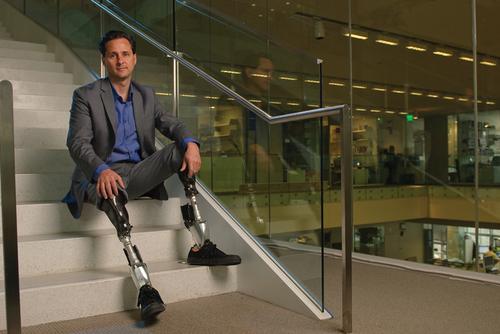 MIT professor Hugh Herr developed the robotic PowerFoot, which helps below-knee amputees get back to an active lifestyle. The foot enables them to climb stairs, traverse ramps, walk fast, and exert a level of force comparable to that of a biological ankle. (Design News photo)