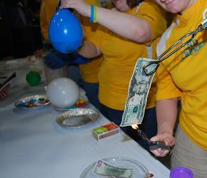 A $20 bill will not burn when dipped into liquid hydrogen. (Don't try this at home...)