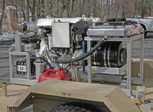 The Army has designed and is testing a 100kW generator that is 1.5 tons lighter than those currently being used, which allows it to be towed by a Humvee. A hybrid electronic architecture and variable engine could reduce fuel consumption by 20 percent. (Source: US Army)