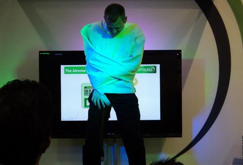 This man escaped from a straitjacket while balancing on a plank over a ball, all while praising the virtues of Atrenta's Spyglass power optimization tool. It's unclear if the straitjacket was intended to be a commentary on the mental health of potential customers, but the running gag around DAC was that it would have been easier to escape from one than to close a deal on the show floor.