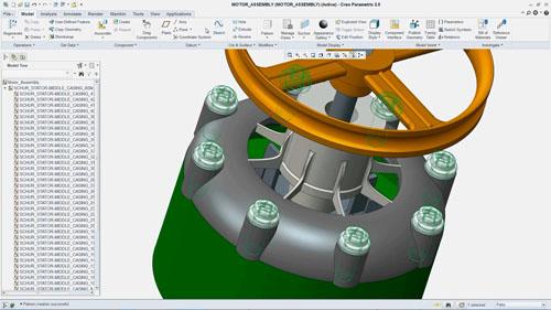 Engineers who responded to the PTC survey said modifying imported designs is painful, such as this example, of placing the white bolts properly based on the recognition of the pattern.   (Source: PTC)