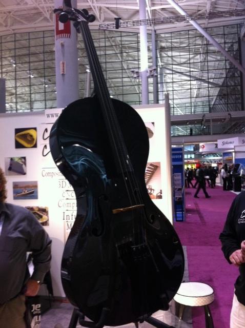 This cello, composed of carbon fiber, caught my eye. It was made by Clear Carbon & Components Inc.