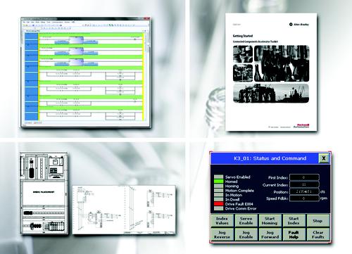 Screenshots from a new bundle of machine control tools from Rockwell Automation that offers an all-in-one solution for designers of machine control applications. The Connected Components Accelerator Toolkit includes an entire set of automation engineering design tools for machine control app development, the company said.   (Source: Rockwell Automation)