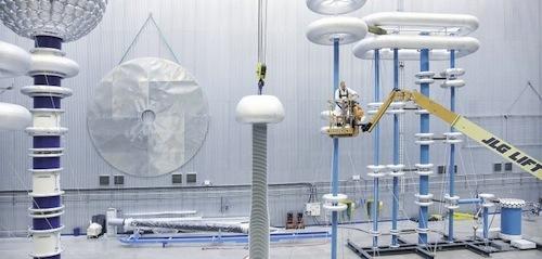 ABB engineers test high-voltage direct current at a company test site. The automation company has designed the first circuit breaker for HVDC, paving the way for uninterrupted power flow over longer distances. (Source: ABB)