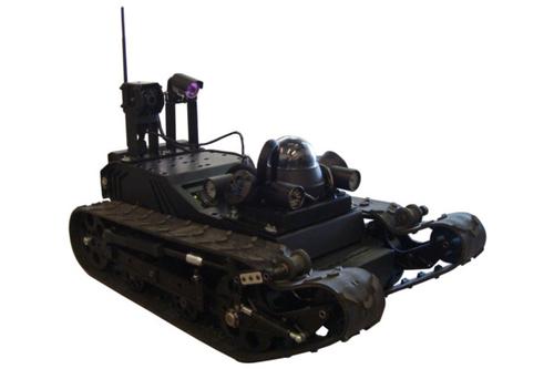 The Python HTR climbs stairs and navigates difficult terrain to assist humans in hazmat, tactical, and reconnaissance operations. Simulator Systems' operator control  unit software includes a user interface that depends on touch gestures for controlling the robot's movement, adjusting cameras, modifying settings, or changing views. The software also incorporates a secure, digital communication protocol for transmitting video. The HTR is based on the company's Robotics Relay System for Communication in Urban Environments software. This incorporates mesh networking, like that used for smart power grids, to control multiple robots or relay surveillance cameras, and to use them as a network of mobile signal transmission points. The robot's hardware is built in a modular fashion, so operators can swap out all components in the field without tools: accessories, cameras, OEM monitors, and even the Master Control Unit containing the robot's critical electronic systems.   (Source: Simulator Systems)