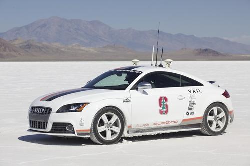 The Autonomous Audi TTS Pikes Peak vehicle -- co-developed by Audi, Volkswagen, and Stanford University -- autonomously completed the 12.42-mile Pikes Peak circuit in 27 minutes in 2010.   (Source: Audi AG)