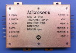 Analog/Power Management/Control   Microsemi Corp.'s Radiation Hardened Isolated DC/DC Converters (SA50-28)   The SA50-28 is a family of radiation-hardened, surface mount technology packaged 28V input, 50W output DC-DC converters. Naturally occurring radiation in the environment can have a catastrophic impact on electronics used in military/commercial satellites. The high-reliability SA50-28 single, dual, and triple output converters continuously protect against this 'total dose' ionized radiation. The space-qualified SA50-28 series was developed in response to customer requests for a high reliability alternative to hybrid solutions, and less robust competitive products that were causing design issues and schedule delays. This product series delivers simple and standardized SMT construction that aligns with typical satellite load requirements while providing significantly less risk than competing products. In addition to improving quality by leveraging automated and repeatable surface mount technology processes, the SA50-28 series allows designers to maximize board real estate resulting in a similar package and weight density to hybrid alternatives. The DC-DC converters feature a fully isolated power supply capable of driving high-reliability point-of-load converters used to 'step down' power to devices such as customizable system-on-chip solutions and FPGAs. Additional features include a fully isolated synchronization scheme to manage system noise spectra.
