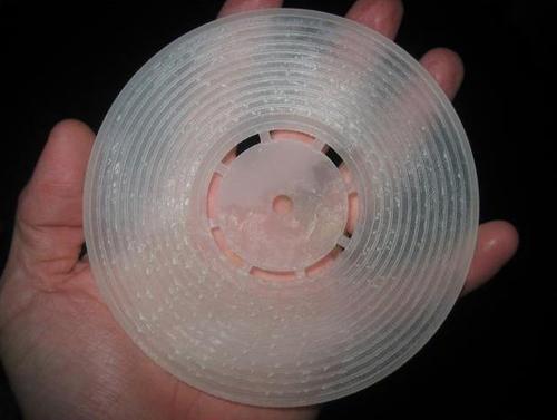 The first 3D printed record. Jonathan Coulton played on a Fisher Price Record Player.  Designed in Autodesk 123D and SolidWorks by ' Pittance' of Shapeway fame.   (Source: Shapeway)