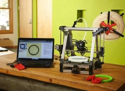 Lulzbot AO-101 3D printer in action, pulling plastic off a reel.   (Source: Aleph Objects)