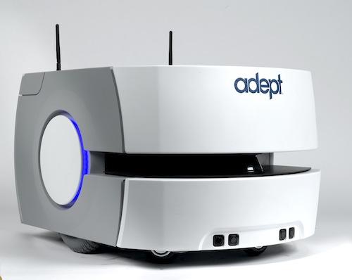 Adept's new Lynx mobile robot, a self-navigating AIV, is designed to move material from point to point in environments that may include confined passageways and dynamic and peopled locations. The Lynx system supports payloads of up to 60kg, utilizes digital maps for localization,and manages power and self-charging operations.(Source: Adept Technology)

