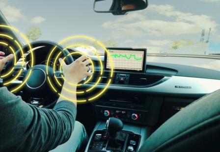 A resistive sensor embedded throughout the steering wheel allows it to detect a driver holding onto it. (Source: Hoffmann-Krippner)