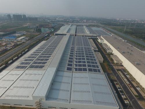 GM's Jinqiao Cadillac assembly plant in China will feature 10 MW of rooftop solar arrays. By 2050, all of GM's 350 operations in 59 countries will employ 100% renewable energy. (Source: General Motors Corp.)