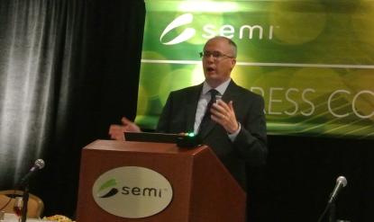 Dan Tracy, senior director of industry research and statistics, speaks at the Semicon West press conference Monday.