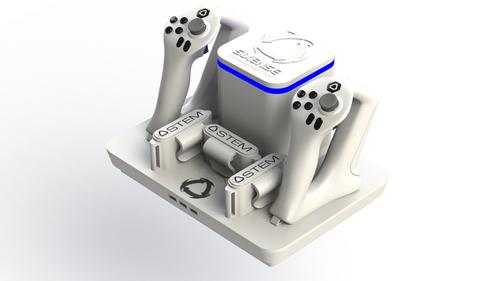 The STEM base station houses the magnetic beacon as well as recharges the controllers and up to three power packs.
