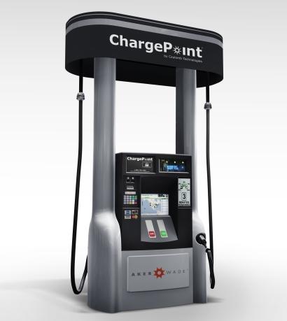 EV fast-charging stations using fast-chargers such as this unit from Aker Wade/Coulomb Technologies are expected to grow in number to about 200,000 by 2020.