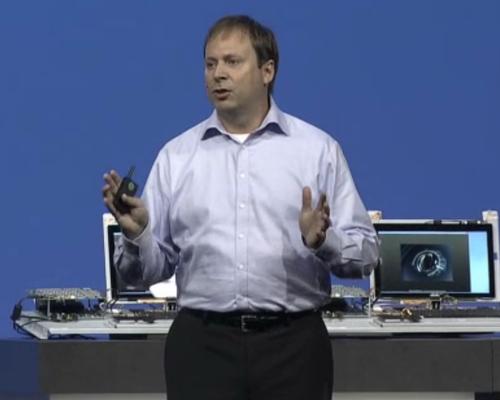 Kirk Skaugen, senior vice president and general manager of the PC Client Group, in his keynote at Intel Developer Forum.
(Source: Intel)