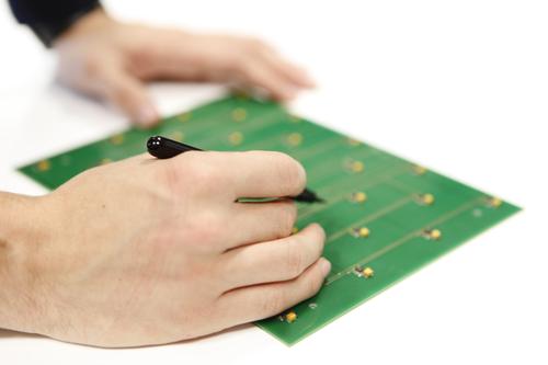 A array of STMicroelectronics three-axis magnetometers on a printed-circuit board enables the Kickstarter iSketchnote project to track a passive pen with an embedded ring magnet.
SOURCE: iSketchnote