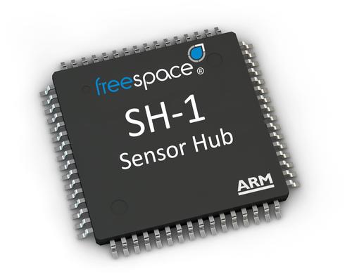 Hillcrest's first Sensor Hub (SH-1) featuring its Freespace sensor fusion, gesture recognition, and context-aware algorithms comes pre-integrated with Atmel's SAM D20 ARM Cortex M0+ based microcontroller.
(Source: Hillcrest)