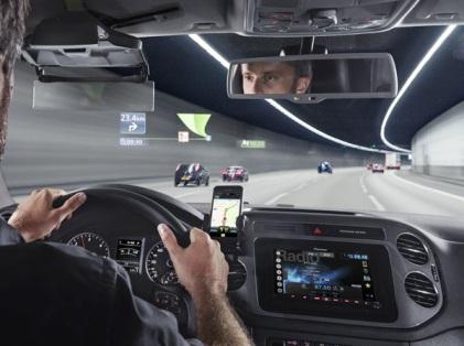 This fall in Europe, Pioneer rolled out the NavGate after-market HUD, based on Texas Instruments' DLP projector. This device, priced at around $1,000, combines augmented reality with smartphone connectivity. Pioneer says it offers the virtual equivalent of a 30-inch display hoveringa few feet in front of the hood.