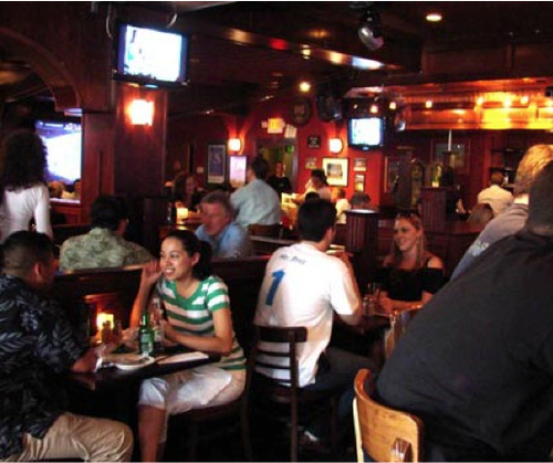 Stephens Green, 223 Castro St., Mountain View.
Stephens Green is a pretty authentic pub with minimal electronic toys and maximum good bar food. They have a lot of activity from the SV techno set but also from 'civilians,' but you can't help that. Sports events shown include GAA, Soccer-Premiership, MLS & Champions League, Football -- NFL Sunday Ticket, College football, Big Ten, ESPN, Hockey, Baseball, Basketball, Rugby, UFC Fight Nights, etc. With tech companies like Google, Yahoo, Cypress, and Facebook, the place is always pretty packed.