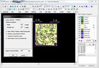 One of the settings boxes for the Auto Router. Shown is a circuit for an RC automatic leveler (Click here to see a larger, more detailed image.)