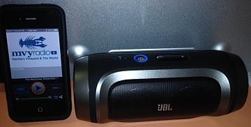 JBL Bluetooth speaker connected to iPhone