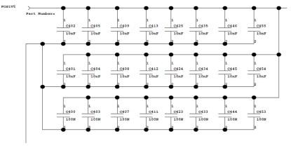 An example decoupling capacitor network (click here for a larger version).