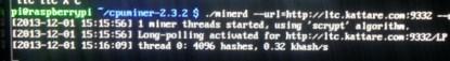 Running Litecoin mining on the Raspberry Pi (Click here to see a larger, more detailed image)
