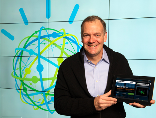 Demonstrating a Watson cloud service is IBM SVP Mike Rhodin who will lead the IBM Watson Group in New York's Silicon Alley. (Source: IBM)