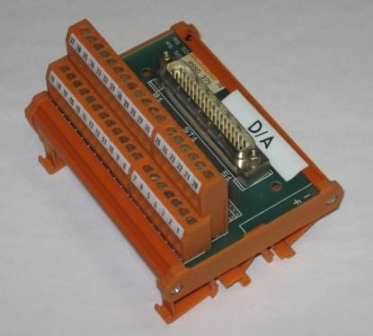 Figure 1. A 37-way D-subminiature to screw terminal adapter. The connectors are double stacked to improve the density, but are not pluggable. (Click here to see a larger image.)