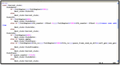 HDL code snippet for the FSM. (Click here for a larger image.)