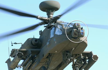 The Modernized Target Acquisition Designation Sight/Pilot Night Vision Sensor (M-TADS/PNVS) system from Lockheed Martin sits atop a helicopter.(Source: Lockheed Martin)