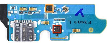 SHTC1 humidity and temperature sensor (marked in red) on Samsung GS4 phone.full-sized image. (Source: iFixit)