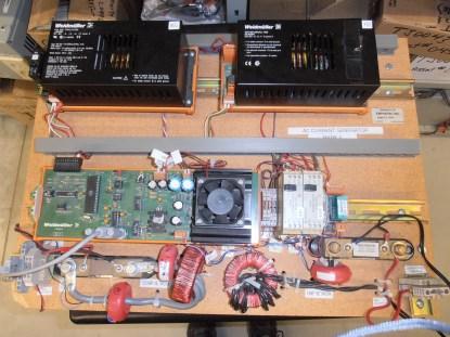 Figure 2. This device, together with a user interface on a PC, will generate up to 100 amps AC. The current is controlled by a closed loop system implemented using an 8052.