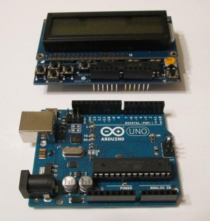 Arduino Uno with LCD Shield separate (click here for a larger image).