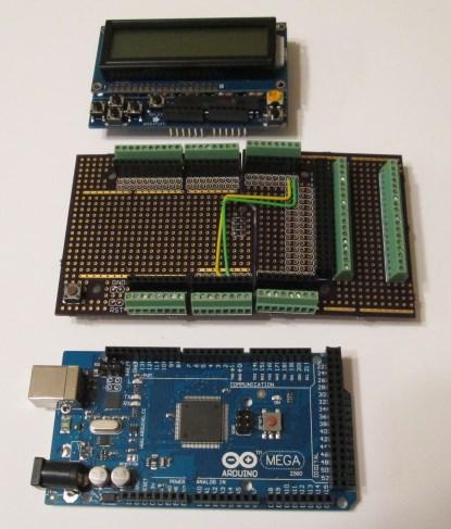 Arduino Mega, proto-shields, and LCD Shield separate (click here fora larger image).