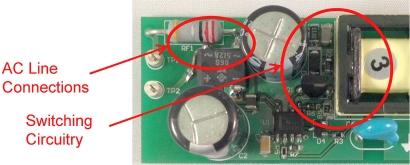 Figure 1. The switch node's proximity to the input connections degrades EMI. (Click for full-size image.)
