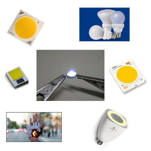 Light-emitting diodes have been around for 50 years, but they have only developed to the point of being suitable for general-purpose lighting in the last 10. The field is undergoing rapid evolution mapped by the LED equivalent of Moore's Law.
This is Haitz's Law, and it states that in every decade, the cost per lumen (unit of useful light emitted) falls by a factor of 10, and the amount of light generated per LED package increases by a factor of 20 for a given wavelength of light.
If LEDs are to be used as a source for lighting, more is involved than the LED dice themselves. An LED-powered lamp or luminaire (i.e., fixture) requires phosphors, optics, a heat sink for thermal management, and driver electronics, as well as packaging for all of these parts. The worldwide switchover to LED lighting, replacing the woefully inefficient incandescent technology, is driving rapid improvements in all of these areas. Prices for LED lighting products, once astronomical, are falling into the range of feasibility.
Essentially all of the LEDs used in lighting are based on the semiconductor gallium nitride, GaN. This is bonded to a substrate, which in the majority of LEDs today is either sapphire or silicon carbide. Other substrates are under development, as we'll see below.
LEDs are inherently more versatile and potentially far more efficient than any other light source yet devised. An incandescent filament source has a 'luminous efficacy' of around 15 lumens of light for every Watt of electricity input. The rest is wasted as heat. Fluorescents typically run in the range from 45 to 75 lm/W. Metal halide achieves up to 115 lm/W and high-pressure sodium up to 150 lm/W. LEDs can theoretically achieve a maximum of between 260 and 300 lm/W. Current commercial examples run in the high 100s, and the numbers are rising every year.
All LEDs produce heat, but they don't radiate it out the front with the light. They accumulate it at the p-n junction, and the heat has to be removed if an LED is to achieve its designed lifetime. This is accomplished with the aid of a heat sink and a known thermal path to ambient.
LEDs produce light in proportion to the current flowing through them, and most are fed by a DC power supply and a driver circuit that holds the current constant. Early experimentation with driving LEDs directly from AC line current has matured, and AC drivers for LEDs, with their simpler circuitry and lower component count, are claiming a place at the table.
The versatility of LEDs leads to explorations of what they can do for us besides producing white light. Our understanding of the effects of light on humans (and other living things) is increasing rapidly. LED lighting is being asked to contribute to human health, well-being, alertness, attention, the food supply, and more.
