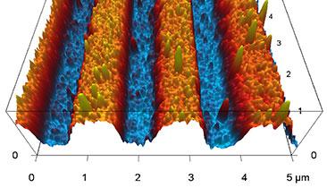 The corduroy pattern on the surface of NFO thin films, which allowed researchers to reduce the coercivity of the NFO by as much as 80%. (Image courtesy of North Carolina State University)